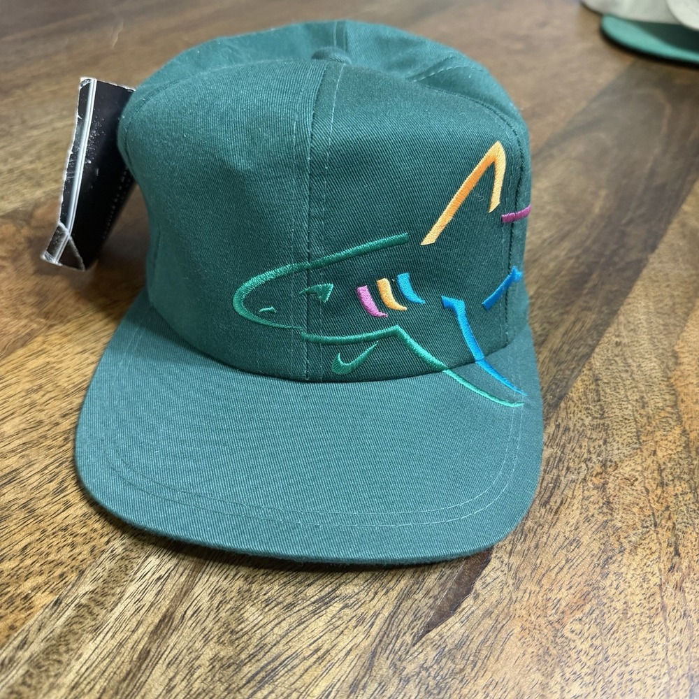 Vintage 90s Greg Norman Golf STRAP BACK HAT CAP Green Large SHARK Original Tags